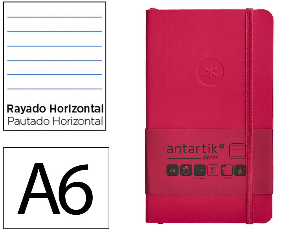 CARNET FERMETURE ELASTIQUE ANTARTIK NOTES COUVERTURE     SOUPLE A6 LIGNE 100 FEUILLES  80GR FSC COLORIS FRAMBOISE
