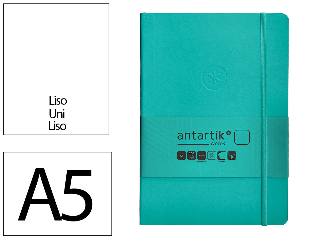 CARNET FERMETURE ELASTIQUE ANTARTIK NOTES COUVERTURE SOUPLE A5 PAPIER UNI IVOIRE 100 FEUILLES 80GR FSC VERT MENTHE