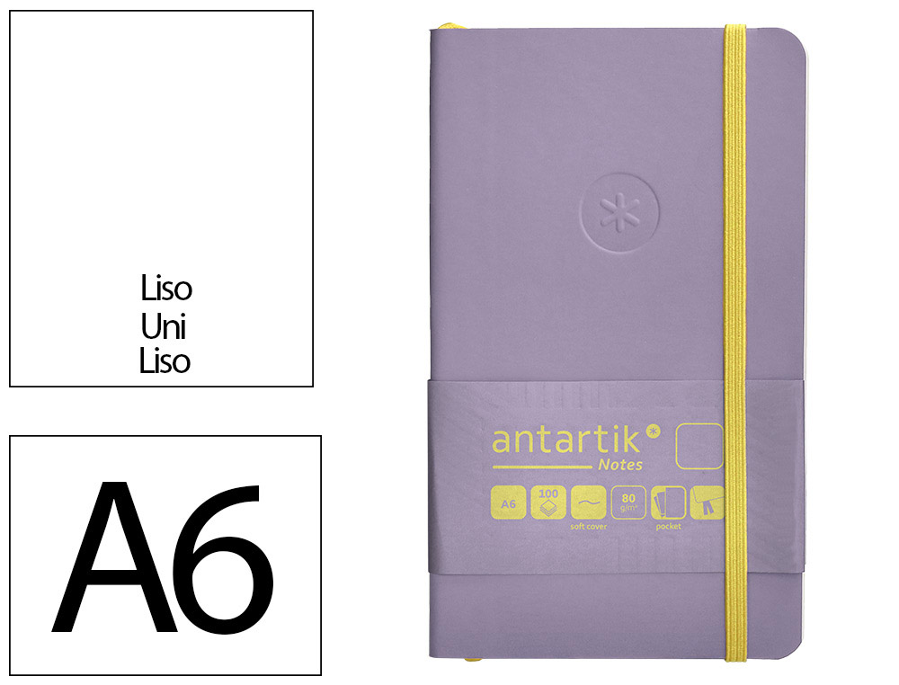 CARNET FERMETURE ELASTIQUE JAUNE ANTARTIK NOTES COUVERTURE SOUPLE A6 PAPIER UNI IVOIRE 100 FEUILLES 80GR FSC LILAS
