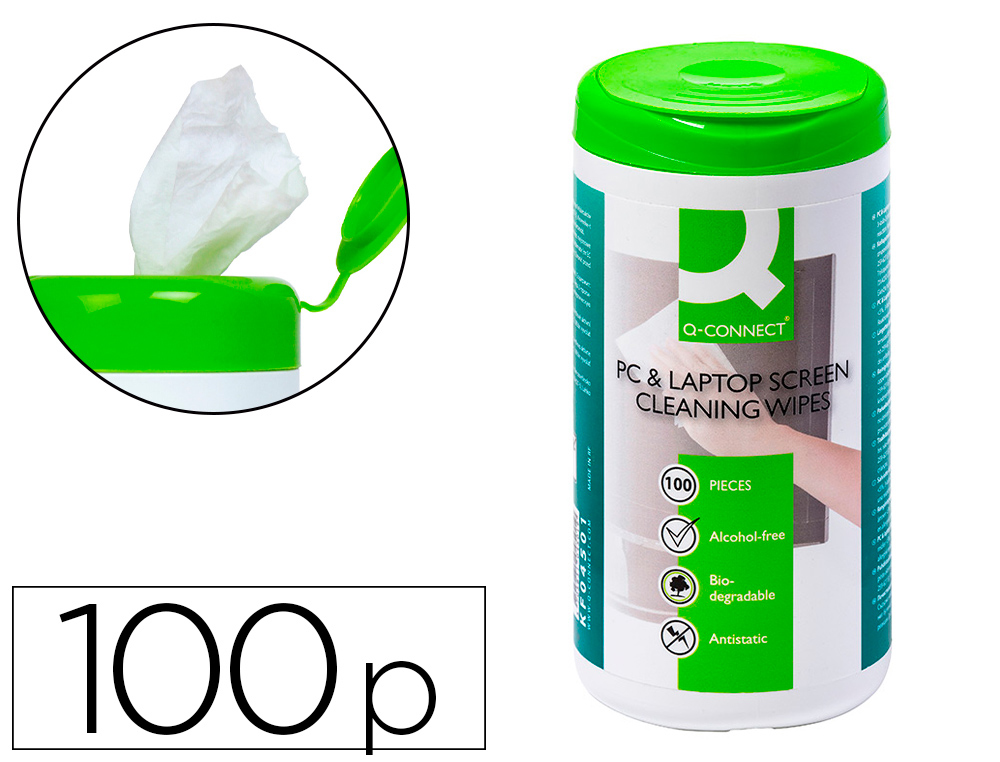 LINGETTE CRANS Q-CONNECT BIODGRADABLE SANS SOLVANTS NOCIFS TOUS CRANS NOUVELLE GNRATION BOTE 100 UNITS