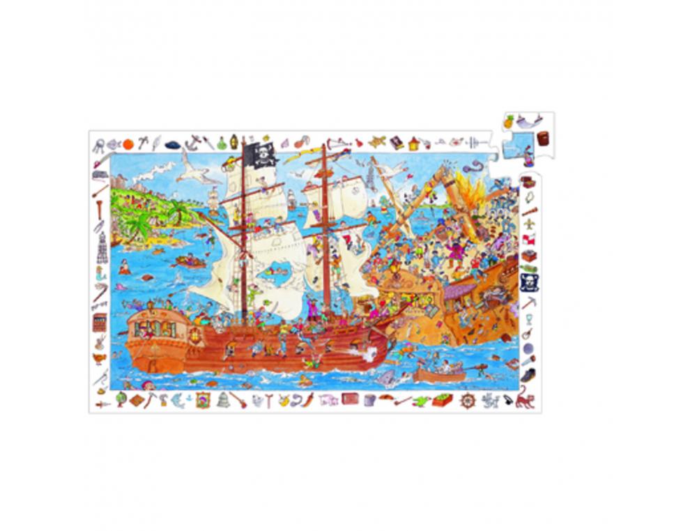 PUZZLES CARTON D OBSERVATION DJECO LES PIRATES 100 PIECES  ET 1 POSTER MODELE