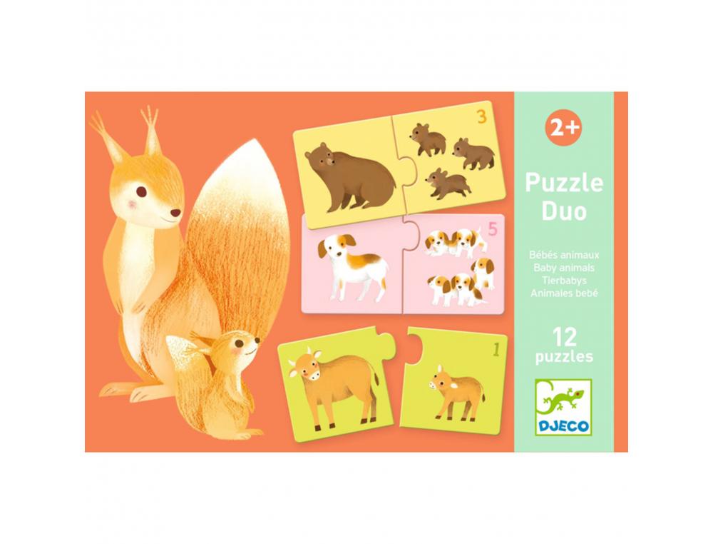 JEUX D ASSOCIATION DJECO PUZZLE DUO BEBES ANIMAUX 2 X  12 PIECES