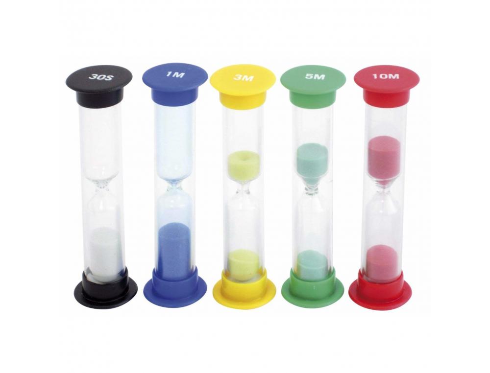 MESURE DU TEMPS EDUPLAY SABLIERS COULEUR DE SABLE ET  DUREE DIFFRENTE LOT DE 5      COLORIS ASSORTIS