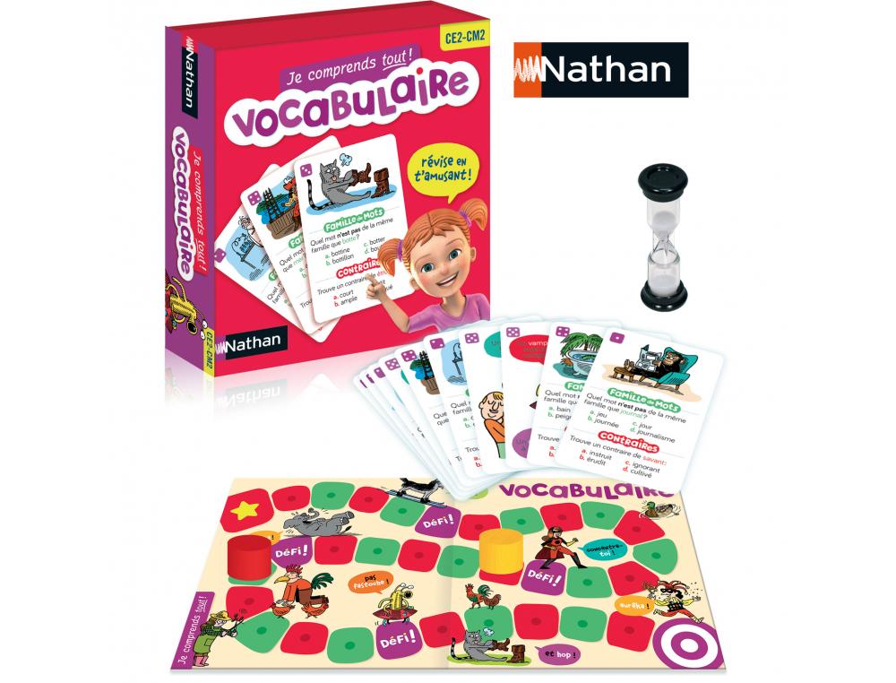 FRANCAIS NATHAN JE COMPRENDS TOUT VOCABULAIRE DU CE2 AU    CM2 80 CARTES 1 PLATEAU 2     PIONS 2 A 4 JOUEURS