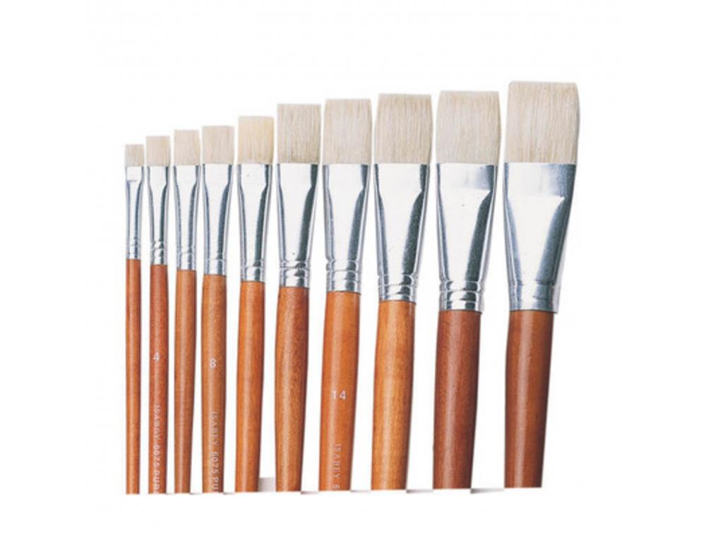 BROSSE PLATE O'COLOR POILS SOIE PORC N 24 VIROLE         ALUMINIUM MANCHE BOIS NATUREL LOT 10 UNITES