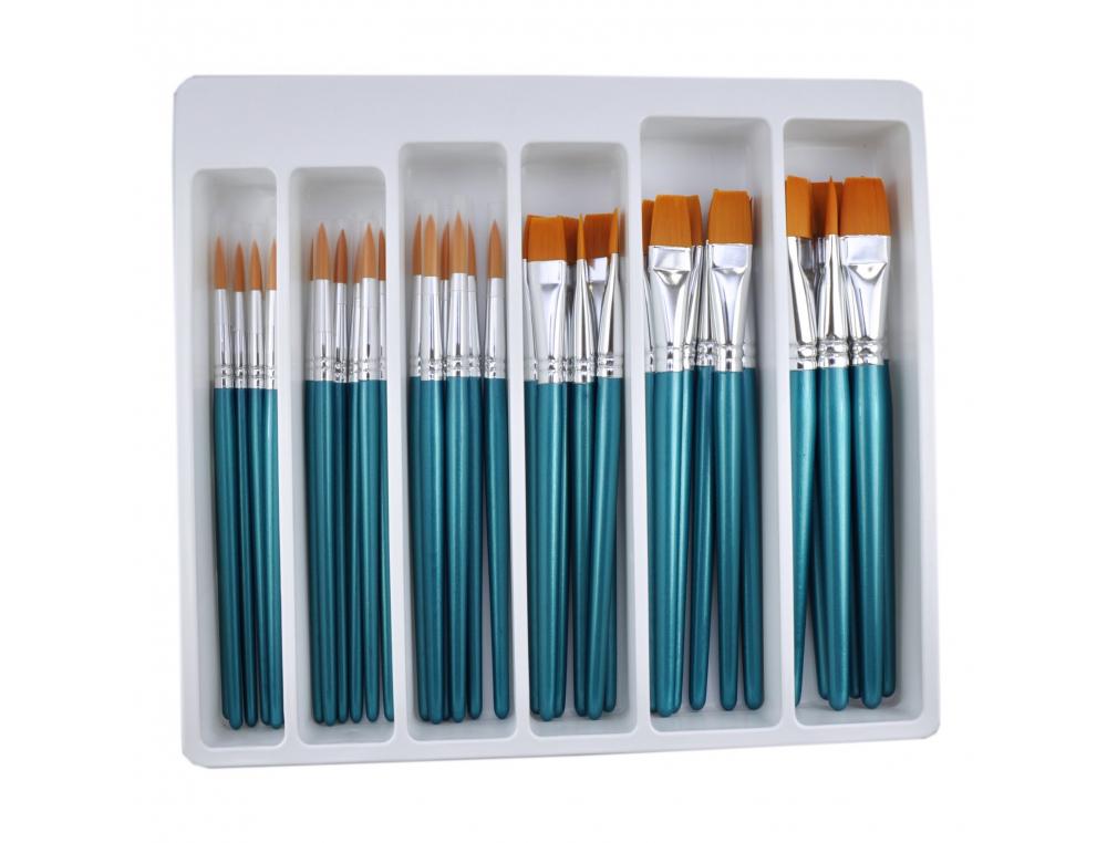 ASSORTIMENT PINCEAUX DIFFERENTES TAILLES 1 BAC DE  RANGEMENT LOT DE 36 PIECES    ASSORTIES