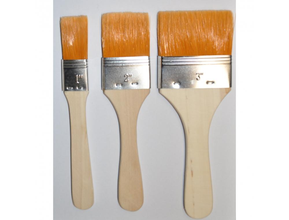 PINCEAUX PLATS LARGES SOIE BLANCHE MANCHE EN BOIS SET DE 3 PINCEAUX LARGEUR 20 30 ET   40 MM