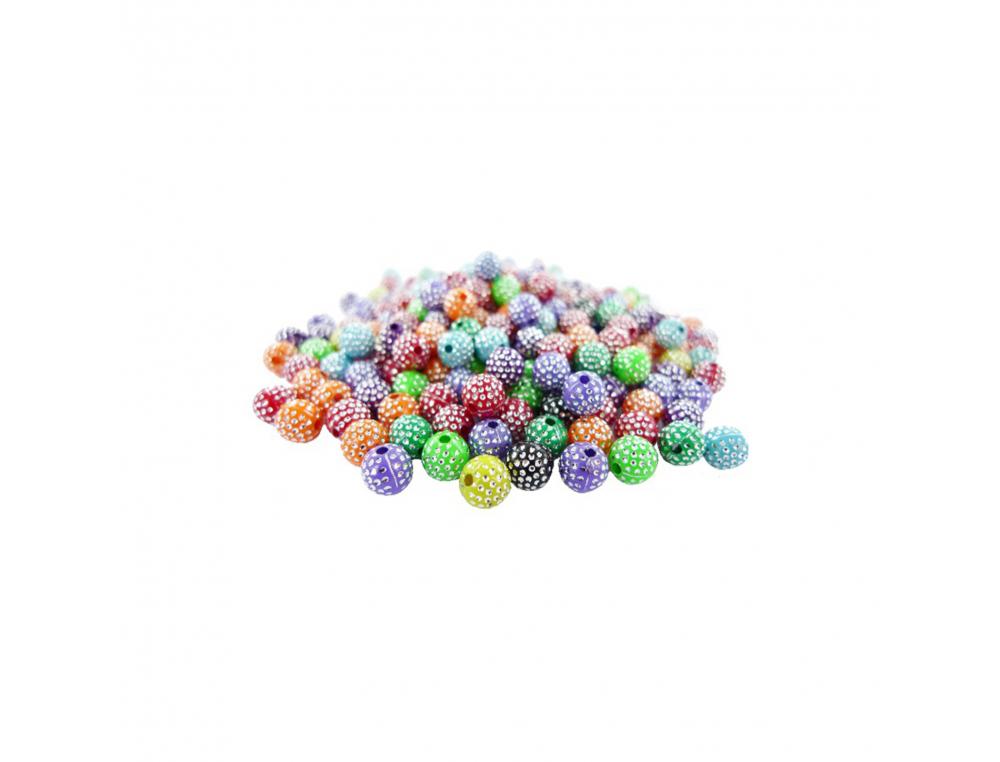 PERLE PLASTIQUE INNSPIRO FORME RONDE 8MM POINTS        ARGENTES COLORIS ASSORTIS     BOCAL DE 750 PERLES