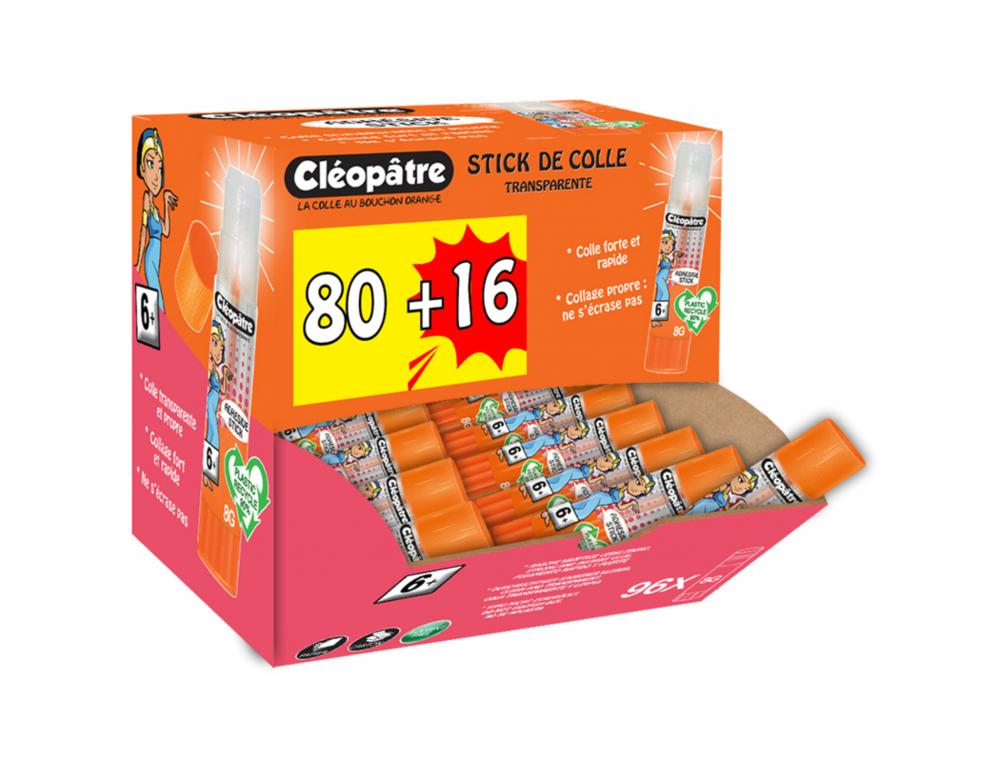 COLLE TRANSPARENTE CLEOPATRE REPOSITIONNABLE SANS SOLVANT  LAVABLE DES 30  BATON DE 8G   BOITE DE 96 UNITES