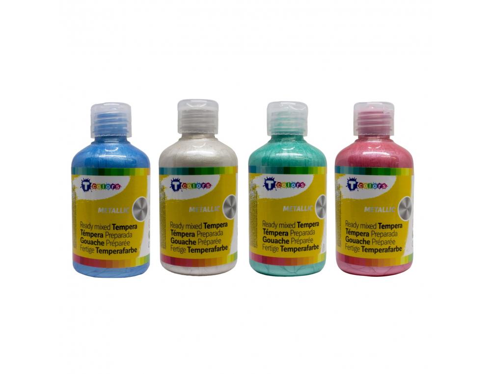GOUACHE NACREE TCOLORS PRETE A L EMPLOI SECHAGE RAPIDE     FLACONS DE 250 ML 4 UNITES    COLORIS ASSORTIS