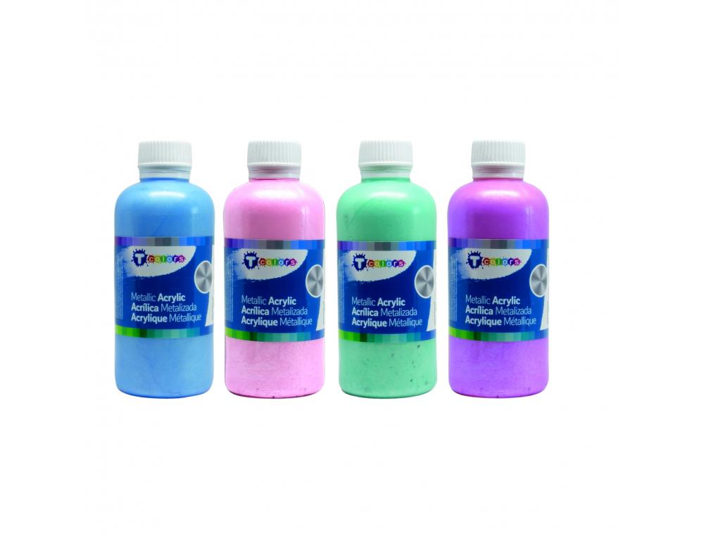 PEINTURE ACRYLIQUE TCOLOURS NACREE PRETE A L EMPLOI       ASSORTIMENT DE 4 FLACONS DE   250 ML COLORIS ASSORTIS