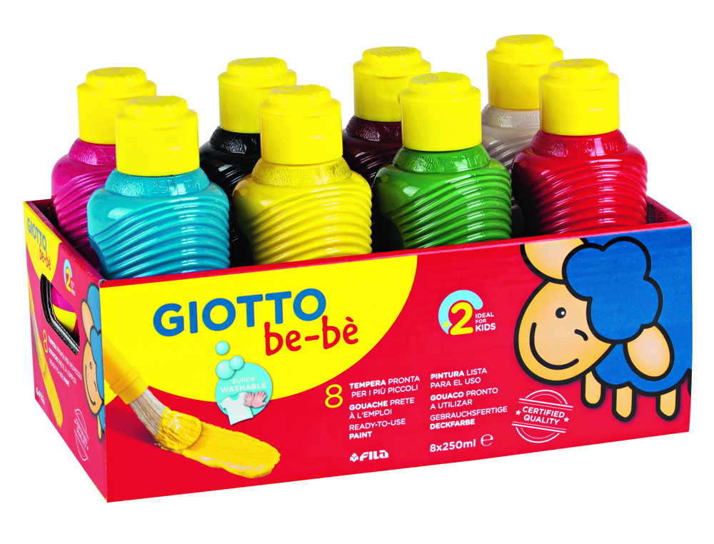 GOUACHE BE BE GIOTTO NON POREUSES 250ML 8 FLACONS      COLORIS ASSORTIS