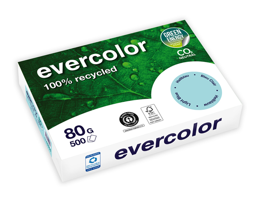 RAMETTE CLAIREFONTAINE EVERCOLOR PAPIER COULEUR A4   80G RECYCLE 500 FEUILLES      COLORIS BLEU