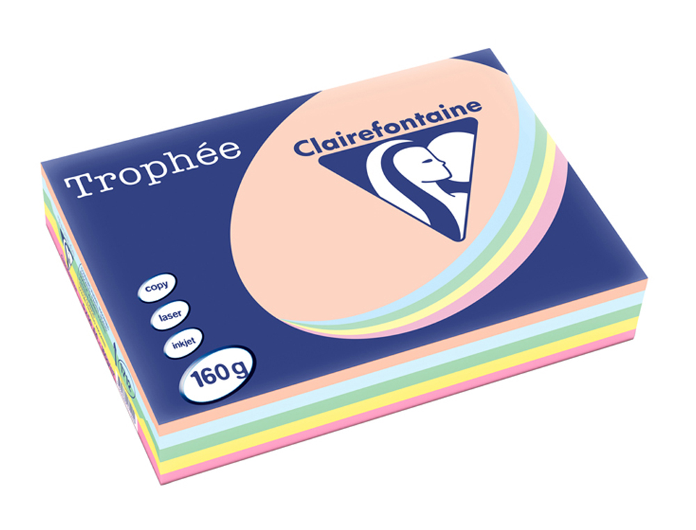 RAMETTE CLAIREFONTAINE ASSORTIMENTS 160G 5X 50       FUILLES A4 COLORIS PASTEL     ROSE BLEU VERT CANARI SAUMON