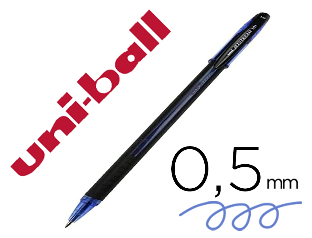 STYLO-BILLE UNIBALL JETSTREAM 101 POINTE MOYENNE TRAIT      0,5MM ENCRE GEL CAPUCHON GRIP ERGONOMIQUE COLORIS BLEU
