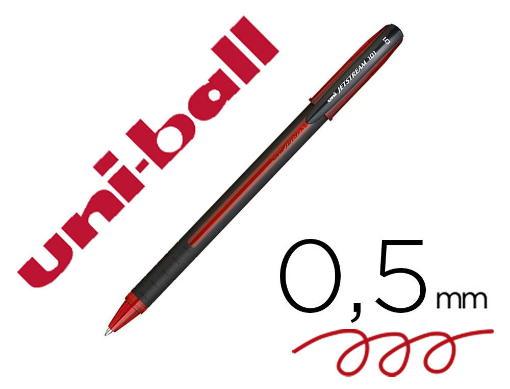 STYLO-BILLE UNIBALL JETSTREAM 101 POINTE MOYENNE TRAIT      0,5MM ENCRE GEL CAPUCHON GRIP ERGONOMIQUE COLORIS ROUGE