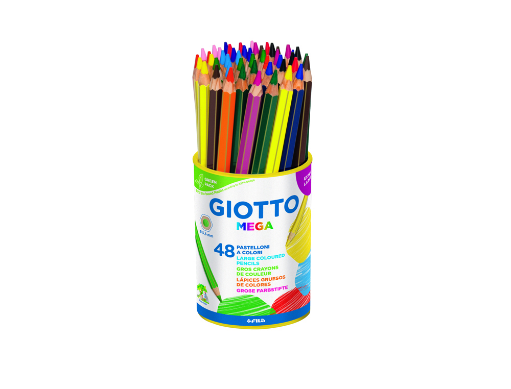 POT CRAYONS DE COULEUR MEGA GIOTTO FORME HEXAGONALE BOIS  18CM MINE 5MM 48 UNITES       COLORIS ASSORTIS