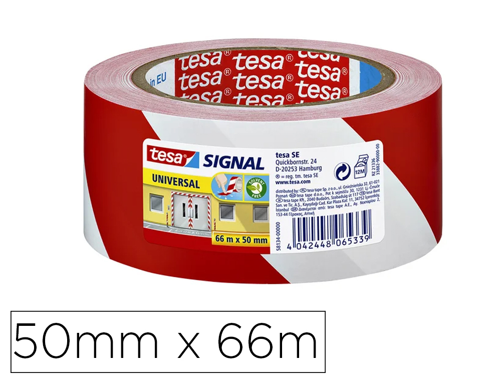 ADHESIF TESA SIGNALISATION ET SECURITE SANS SOLVANT BLANC   ET ROUGE 50MMX66M