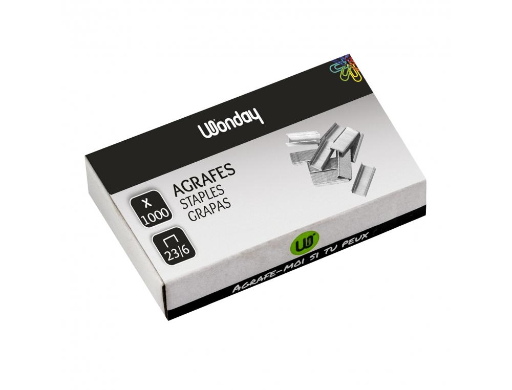 BOITE DE 1000 AGRAFES WONDAY N 23/6 GALVANISEES CAPACITE D AGRAFAGE 2.5 MM