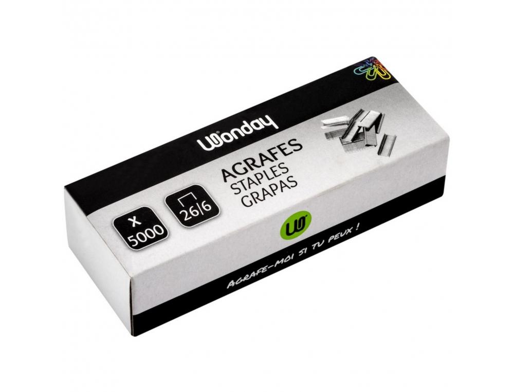 BOITE DE 5000 AGRAFES WONDAY N 26/6 GALVANISEES CAPACITE D AGRAFAGE 2.5 MM