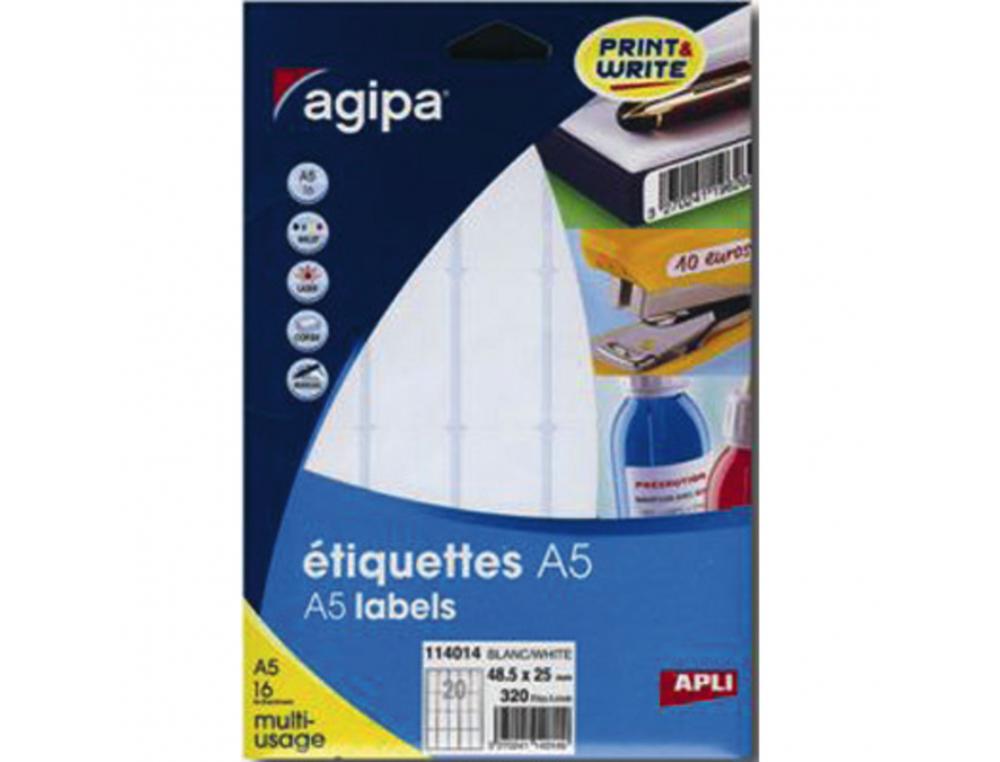 ETIQUETTES APLI 6X33,5MM PLANCHES A5 COLORIS BLANC     POCHETTE 2048 UNITES