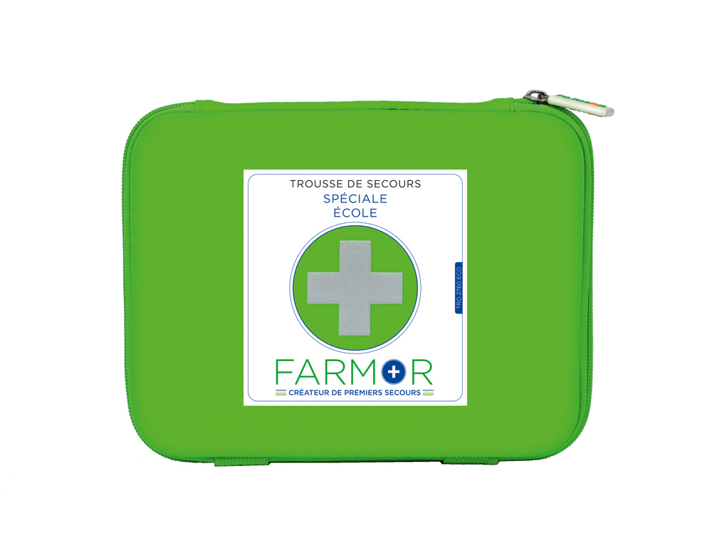 TROUSSE DE SECOURS FARMOR ECOLE GRAND MODELE MULTI      POCHES DE RANGEMENT FERMETURE ZIP COLORIS VERT