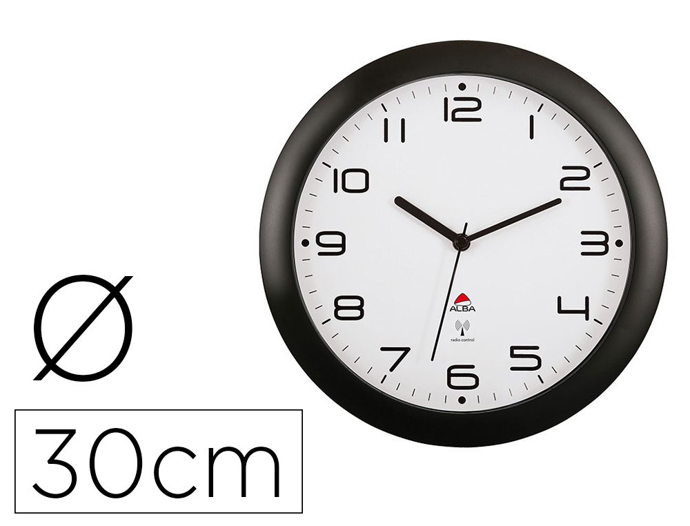 HORLOGE ALBA MURALE RADIO PILOTEE DIAM. 30CM COLORIS    NOIR FOND BLANC