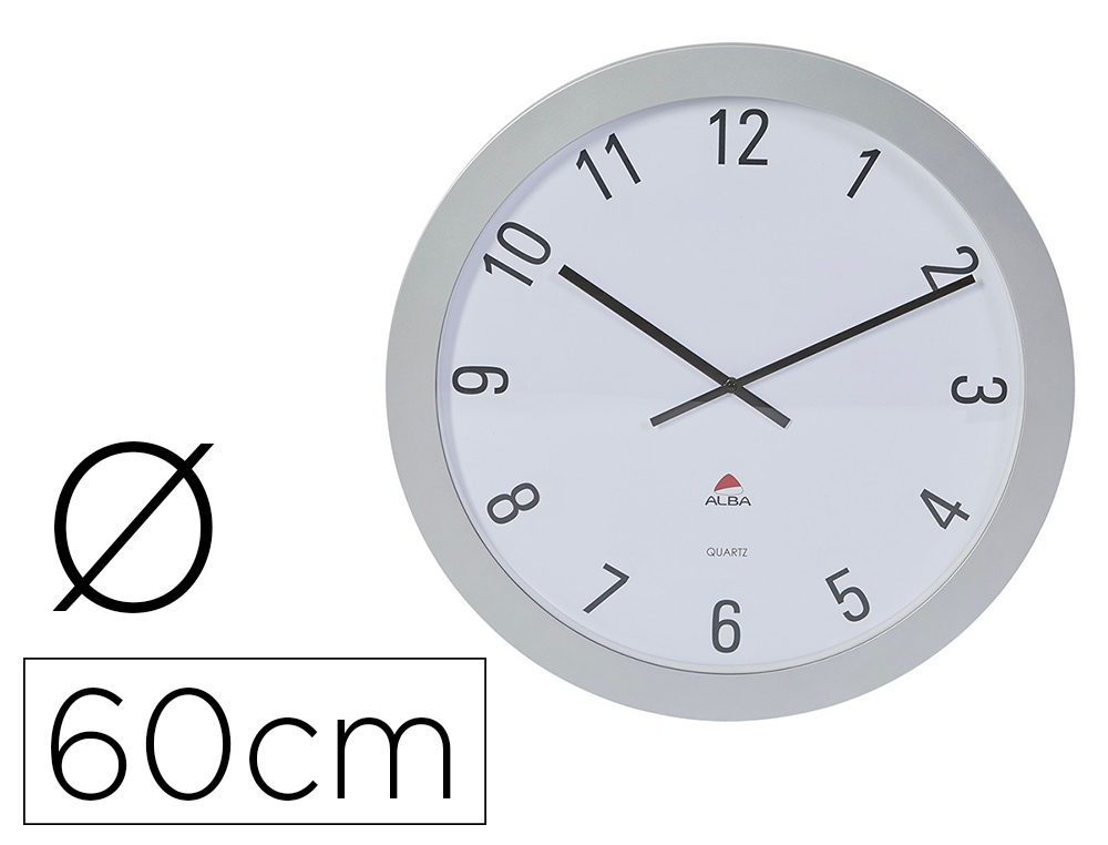 HORLOGE ALBA MURALE GEANTE DIAM. 60CM COLORIS GRIS FOND  BLANC
