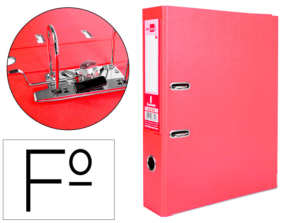 CLASSEUR LEVIER LIDERPAPEL DOCUMENTA FOLIO CARTON        REMBORDE DOS 75MM RADO        METALLIQUE COLORIS ROUGE