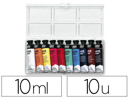 GOUACHE PBO COULEURS LUMINEUSES FORT POUVOIR COUVRANT COLORIS ASSORTIS BOTE 10 TUBES 10ML