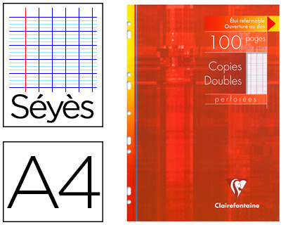 COPIE DOUBLE CLAIREFONTAINE A4 210X297MM PAPIER VLIN VELOUT 100P 90G SYS PERFORES TUI VERNI