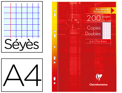 COPIE DOUBLE CLAIREFONTAINE A4 210X297MM PAPIER VLIN VELOUT 200P 90G SYS PERFORES TUI VERNI