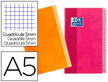 RPERTOIRE OXFORD BROCHURE SOUPLE COUVERTURE LAVABLE TOUCHES PLASTIFIES 148X210MM 192 PAGES 90G 5X5MM ASSORTIS