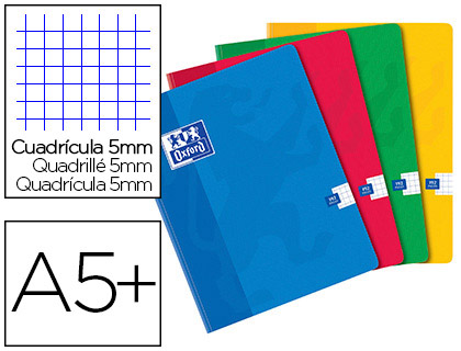 CAHIER OXFORD BROCHURE SOUPLE OPTIK PAPER COUVERTURE PELLICULE LAVABLE A5+ 17X22CM 192 PAGES 90G 5X5MM