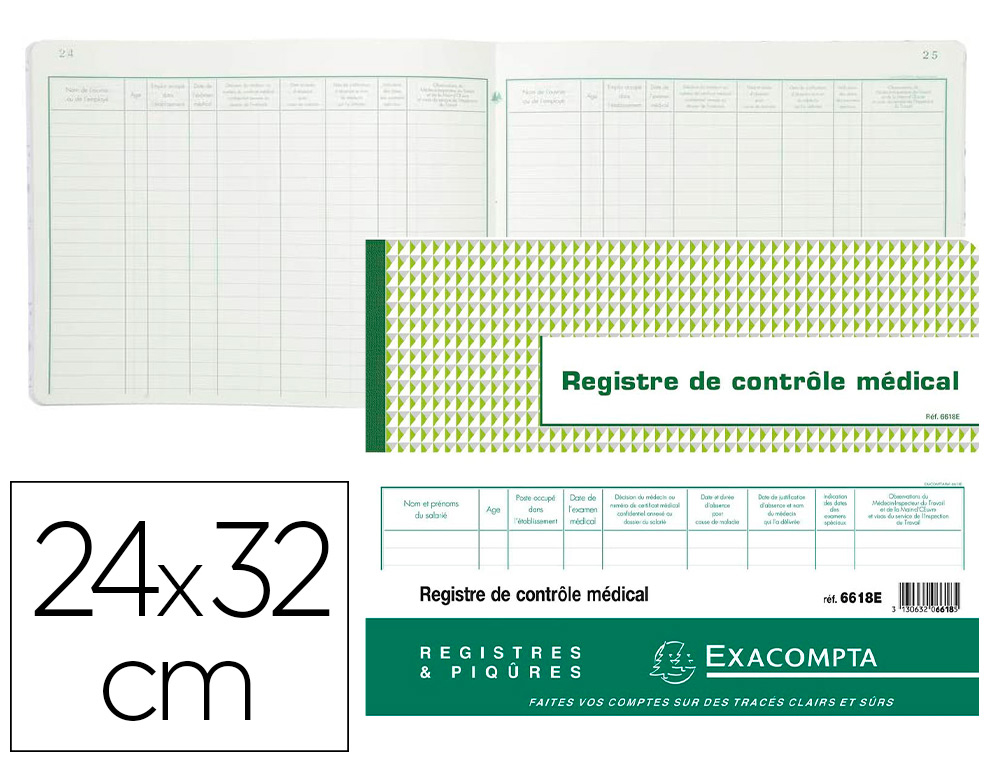 REGISTRE PIQU EXACOMPTA CONTRLE MDICAL HORAIRES 24X32CM 60P