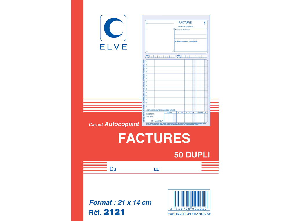 MANIFOLD ELVE AUTOCOPIANT 140X210MM FOLIOTAGE 50 DUPLIS FACTURES