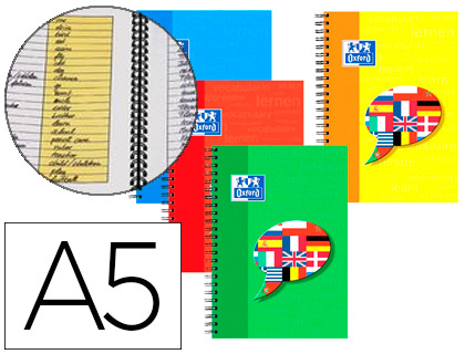 CARNET VOCABULAIRE OXFORD SPIRALE OPTIK PAPER A5 148X210MM 96 PAGES RGLURE SPCIFIQUE BANDE OPAQUE