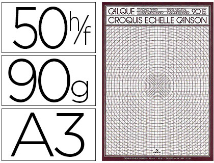 BLOC PAPIER CALQUE CANSON A3 CROQUIS CHELLE 5X5MM 2 GOMMAGES DESSIN TECHNIQUE LAYOUT FEUTRE CRAYON COULEUR 90/95G 50F