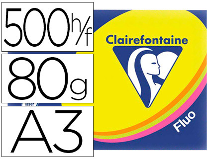 PAPIER COULEUR CLAIREFONTAINE TROPHE MULTIFONCTION A3 80G/M2 COULEURS ASSORTIES FLUORESCENTES PAQUET 500 FEUILLES