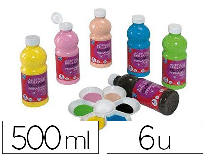PEINTURE ACRYLIQUE LEFRANC BOURGEOIS GLOSSY FLUIDE BRILLANTE INDLBILE MULTI-SUPPORTS ASSORTIMENT 6 FLACONS 500ML