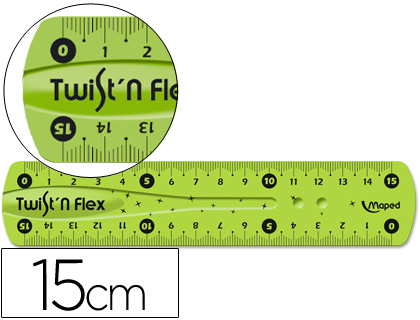 RÈGLE PLATE MAPED TWIST'N'FLEX 15CM SOUPLE INCASSABLE LUDIQUE 3 COLORIS ASSORTIS BLEU VERT ROSE