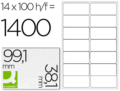 TIQUETTE ADHSIVE Q-CONNECT 99X38.1MM COINS ARRONDIS IMPRIMANTE JET ENCRE LASER COPIEUR BOTE 100 FEUILLES 1400 UNITS