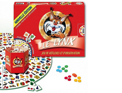 JEU LE LYNX CONTIENT 1 PLATEAU CIRCULAIRE 9 PICES 400 CARTES D'IMAGES 18 JETONS 6 COLORIS 1/6 JOUEURS