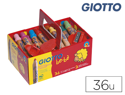 CRAYON COULEUR GIOTTO BE-B 105MM MINE FACILE  TAILLER DIAMTRE 7MM COLORIS VIFS BOTE 36 UNITS + 3 TAILLE-CRAYONS