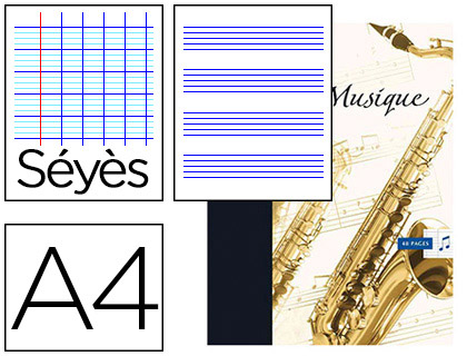 CAHIER MUSIQUE CHANT PIQU OXFORD COUVERTURE PELLICULE LAVABLE A4 21X29,7CM 90G 24 PAGES SYS 24 PAGES MUSIQUE