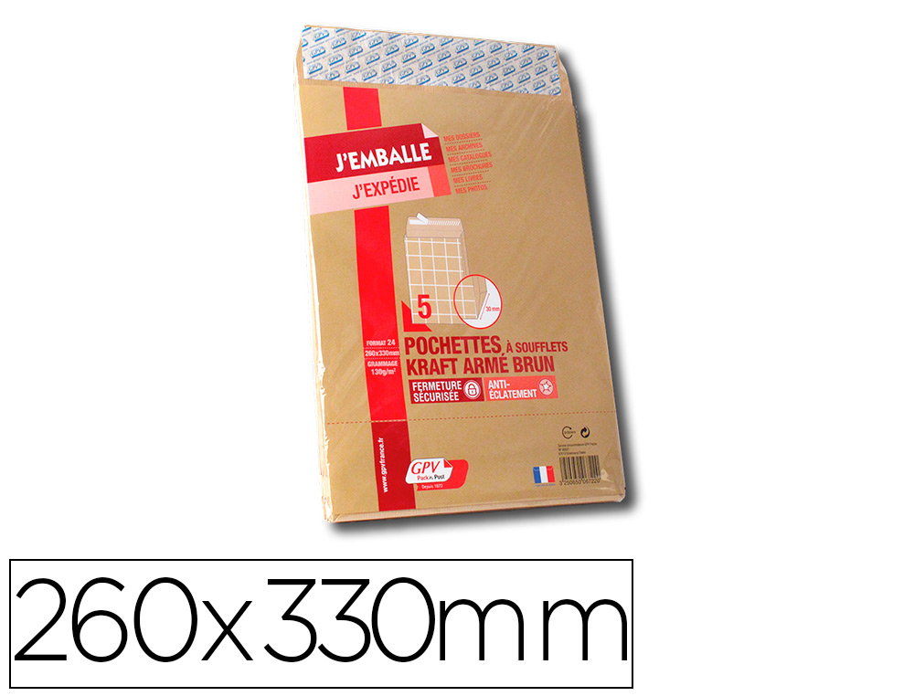 POCHETTE KRAFT ARM 120G ADHSIVE CONOMIQUE 24 260X330MM SOUFFLETS LATRAUX 30MM PAQUET 5 UNITS