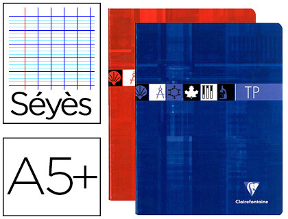 CAHIER PIQUÉ CLAIREFONTAINE TRAVAUX PRATIQUES PAPIER VÉLIN VELOUTÉ A5+ 17X22CM 80 PAGES 40 SÉYÈS/40 UNIES 90G