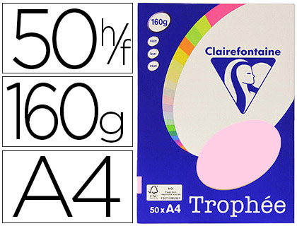 PAPIER COULEUR CLAIREFONTAINE TROPHE PERSONAL PAPER PACK A4 160G/M2 ROSE PASTEL PAQUET 50 FEUILLES UNICOLORES