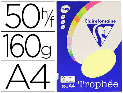 PAPIER COULEUR CLAIREFONTAINE TROPHE PERSONAL PAPER PACK A4 160G/M2 JAUNE CANARI PAQUET 50 FEUILLES UNICOLORES
