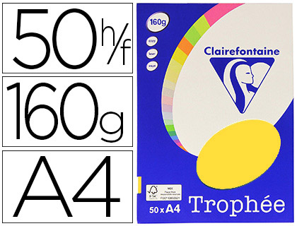 PAPIER COULEUR CLAIREFONTAINE TROPHE PERSONAL PAPER PACK A4 160G/M2 JAUNE SOLEIL 50 FEUILLES COULEURS INTENSES